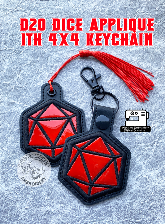 DND D20 Dungeons Dragons Applique DIY Embroidery Pattern 4x4 Keychain ITH In the Hoop Critical Role Play Table Top Board Game Craft Cosplay