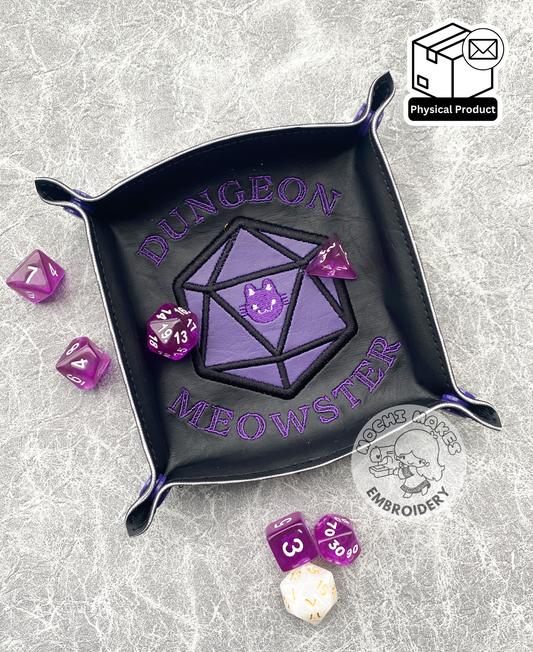 Dungeon Meowster Embroidered Dice Tray DND Dungeons Dragons D20 Critical Role Play Board Game Cat Kitty Neko Geek Nerd TTRPG Magic Fantasy