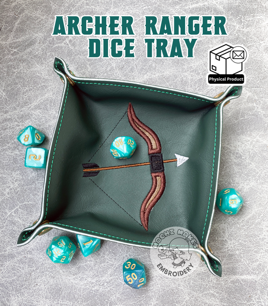 Archer Ranger Embroidered Applique Bow Dice Tray D20 DND Dungeons Dragons RPG Board Game Critical Role Play Cosplay Geek Nerd Magic Fantasy